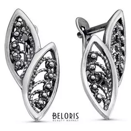 Серьги "Листья" посеребрение с оксидированием