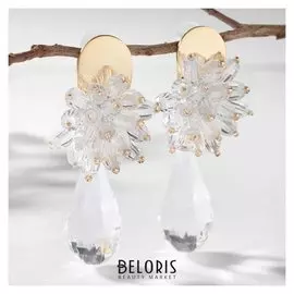 Серьги "Маскарад" капля, цвет белый в золоте