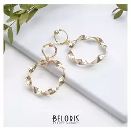 Серьги металл "Атмосфера" два круга, цвет золото
