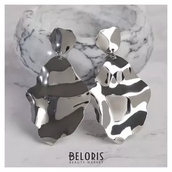 Серьги металл "Атмосфера" кувшинка, цвет серебро