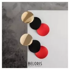 Серьги металл "Азелия" выгнутые круги, цвет красно-чёрный в золоте