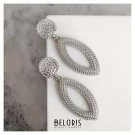 Серьги металл "Барбадос" овал, цвет серебро