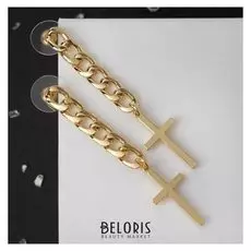 Серьги металл "Цепь" с крестиком, цвет золото