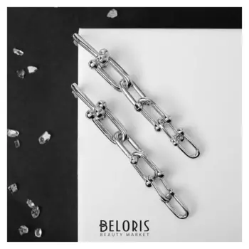 Серьги металл "Цепи" фьюче, цвет серебро