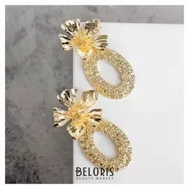 Серьги металл "Цветы" альстромерия, круги, цвет золото