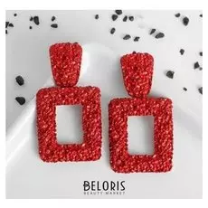 Серьги металл "Карибы" квадрат, цвет красный