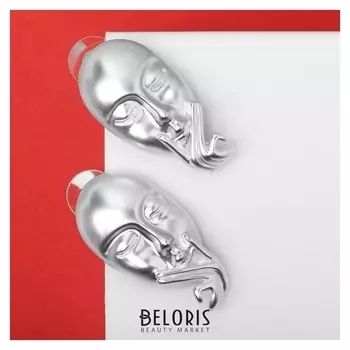 Серьги металл "Лица" альфа, цвет серебро