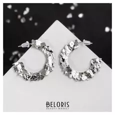 Серьги металл "Лофт" мятый полукруг, цвет серебро