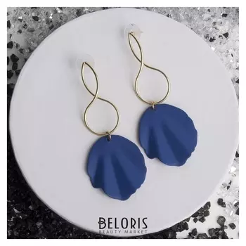 Серьги металл "Море", цвет синий в золоте
