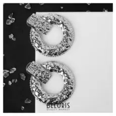 Серьги металл "Мятость" круг, цвет серебро