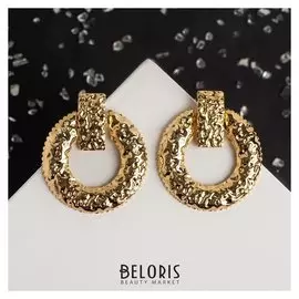 Серьги металл "Мятость" круг, цвет золото