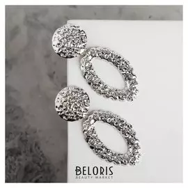 Серьги металл "Пляж" овал, цвет серебро