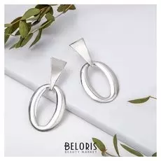 Серьги металл "Притяжение" овал, цвет серебро