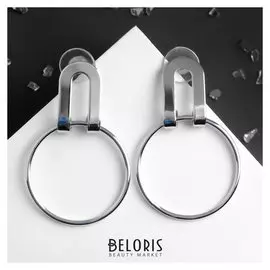 Серьги металл "Скрепка" на кольце, цвет серебро