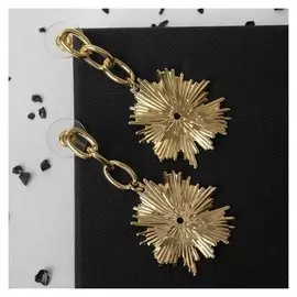 Серьги металл "Солнце" на цепи, цвет золото