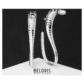 Серьги металл "Змея" кобра, цвет серебро