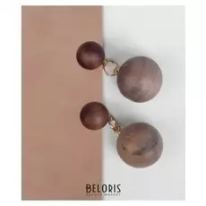 Серьги "Милая" две бусинки, цвет коричневый
