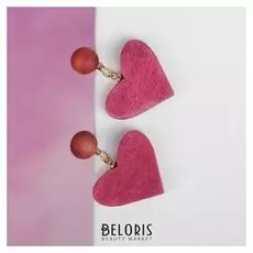 Серьги "Милая" сердечки, цвет малиновый в золоте