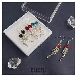 Серьги набор 4 пары "Цветы" розы, в серебре