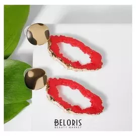 Серьги "Натурэль" порода, цвет красный в золоте