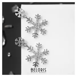 Серьги "Новогодние" снежинки со стразами, цвет белый в серебре