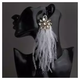 Серьги перья "Искра", цвет белый в золоте