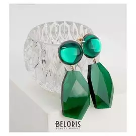 Серьги пластик "Вояж", цвет зелёный в золоте