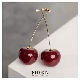 Серьги пластик "Ягодка" черешня, цвет бордовый в золоте