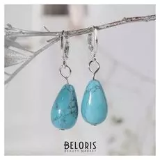 Серьги посеребрение капля "Бирюза новая"