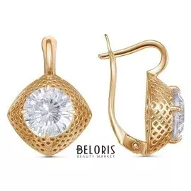 Серьги "Ромб" сетка, позолота, цвет белый