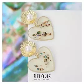 Серьги с перламутром "Эвери" сердце, цветные в золоте