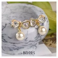 Серьги с жемчугом "Бантик" с бусиной, цвет белый в золоте