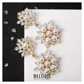 Серьги с жемчугом "Цветы" восторг, цвет белый в золоте