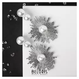Серьги с жемчугом "Фейерверк", цвет белый в серебре