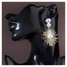 Серьги с жемчугом "Фейерверк", цвет белый в золоте