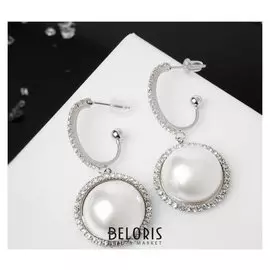 Серьги с жемчугом "Грация" круг, цвет белый в серебре