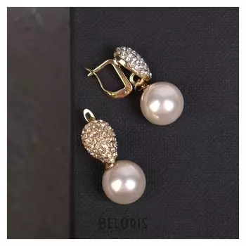 Серьги с жемчугом "Грейс" капля и сфера, цвет белый в золоте