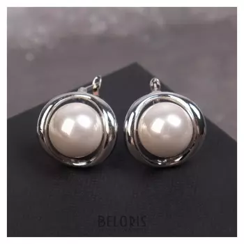 Серьги с жемчугом "Грейс" рамка, цвет белый в серебре