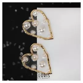 Серьги с жемчугом "Грейс" сердечки, цвет белый в золоте