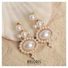 Серьги с жемчугом "Хьюстон", цвет белый в золоте