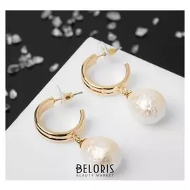 Серьги с жемчугом "Хлопок" нежность, цвет бежевый в золоте