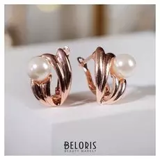 Серьги с жемчугом "Эдель" абстракция, цвет белый в золоте