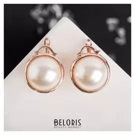 Серьги с жемчугом "Эдель" круг малый, цвет белый в золоте