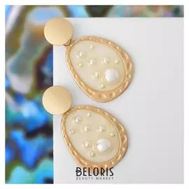 Серьги с жемчугом "Эвери", цвет белый в матовом золоте