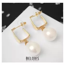 Серьги с жемчугом "Капля" прямой угол, цвет белый в золоте