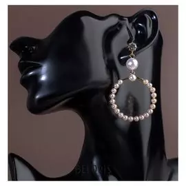 Серьги с жемчугом "Кольца" сансара, цвет белый в золоте