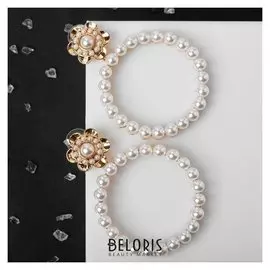 Серьги с жемчугом "Круг" с цветком, цвет белый в золоте