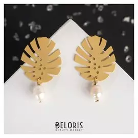 Серьги с жемчугом "Мансера", цвет белый в золоте