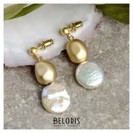 Серьги с жемчугом "Море" мятая бусинка, цвет белый в золоте