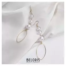 Серьги с жемчугом "Нежность" овал, цвет белый в золоте